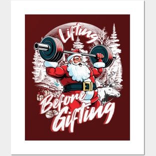 Lifting Before Gifting Santa Weightlift a Gym Bodybuilding Posters and Art